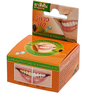 Тайская травяная отбеливающая зубная паста с экстрактом Папайи 5 Star 5 A Herbal Clove & Papaya Toothpaste 25 гр.